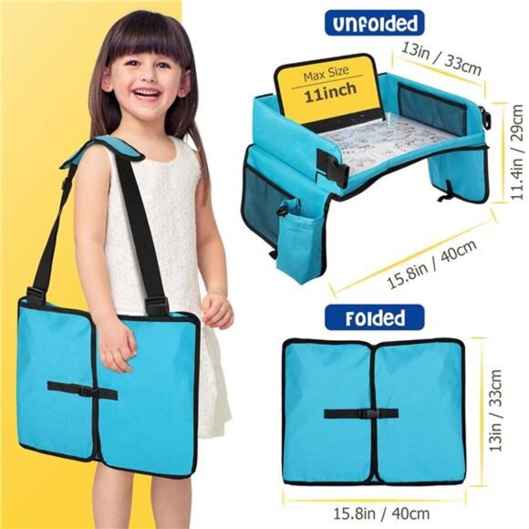 Kids Travel Car Seat Organizer Activity Tray Waterproof Tablet Holder Stroller - Picture 2 of 7